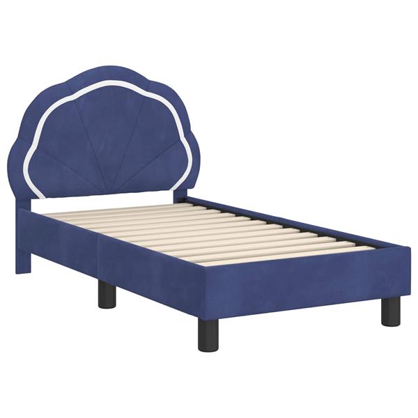 Grote foto vidaxl peuterbedframe met hoofdbord politieblauw 70 x 140 cm fluweel antiek en kunst stoelen en banken