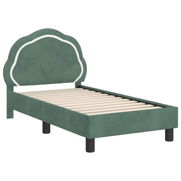 Grote foto vidaxl peuterbedframe met hoofdbord zeegroen 70 x 140 cm fluweel antiek en kunst stoelen en banken