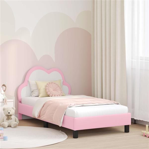 Grote foto vidaxl bedframe voor kinderen met hoofdbord roze 80 x 160 cm pu antiek en kunst stoelen en banken