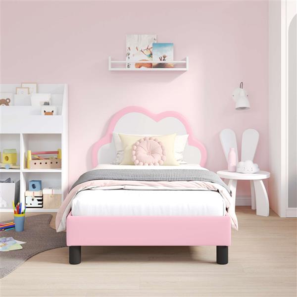 Grote foto vidaxl bedframe voor kinderen met hoofdbord roze 80 x 160 cm pu antiek en kunst stoelen en banken
