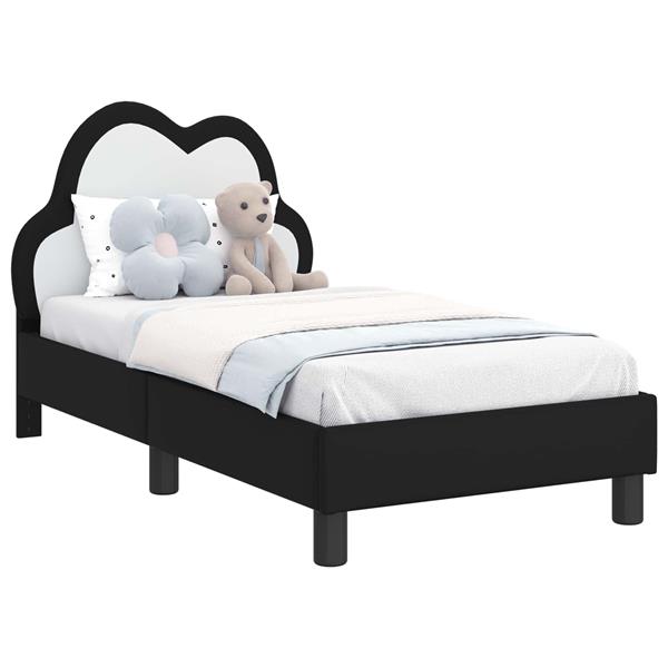 Grote foto vidaxl peuterbedframe met hoofdbord zwart 70 x 140 cm pu antiek en kunst stoelen en banken