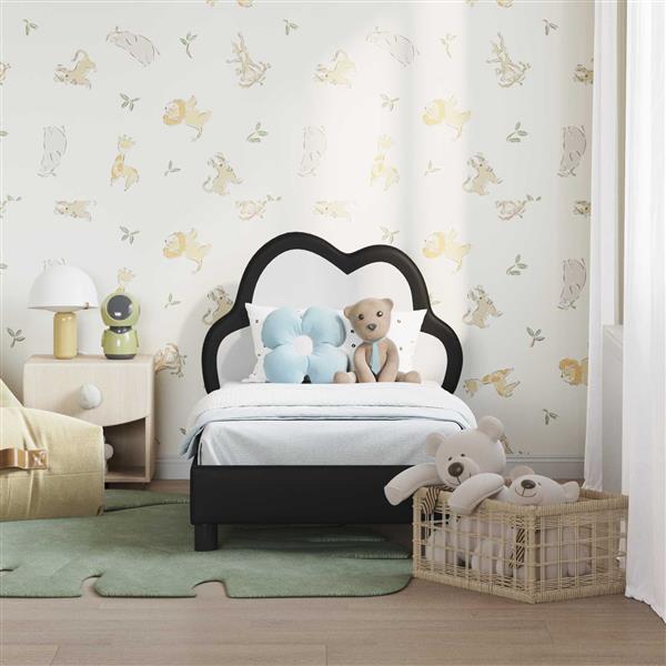 Grote foto vidaxl peuterbedframe met hoofdbord zwart 70 x 140 cm pu antiek en kunst stoelen en banken