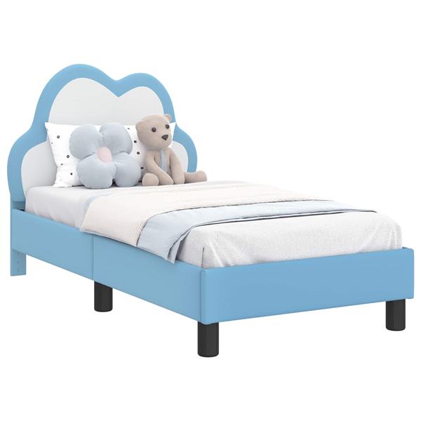 Grote foto vidaxl peuterbedframe met hoofdbord blauw 70 x 140 cm pu antiek en kunst stoelen en banken