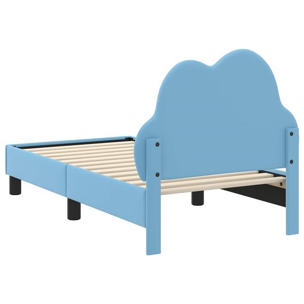 Grote foto vidaxl peuterbedframe met hoofdbord blauw 70 x 140 cm pu antiek en kunst stoelen en banken