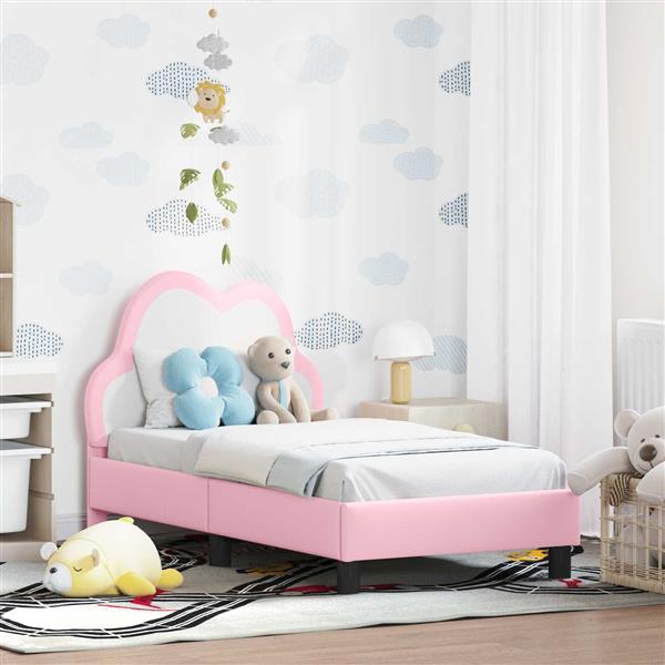Grote foto vidaxl peuterbedframe met hoofdbord met hoofdeinde roze 70 x 140 cm pu antiek en kunst stoelen en banken