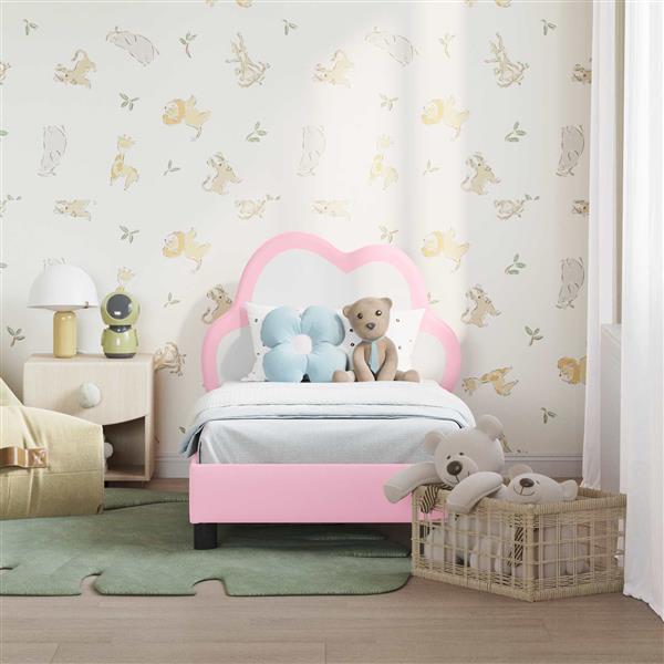 Grote foto vidaxl peuterbedframe met hoofdbord met hoofdeinde roze 70 x 140 cm pu antiek en kunst stoelen en banken
