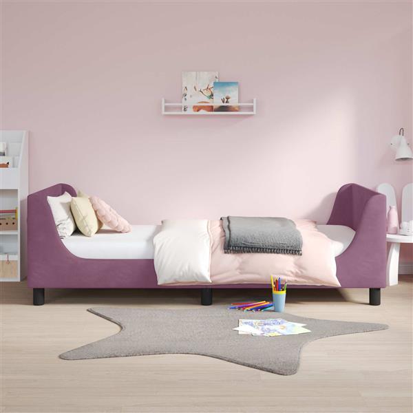 Grote foto vidaxl bedframe voor kinderen met hoofdbord paars 90 x 200 cm fluweel antiek en kunst stoelen en banken