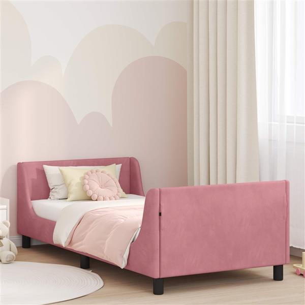 Grote foto vidaxl bedframe voor kinderen met hoofdbord roze 90 x 190 cm fluweel antiek en kunst stoelen en banken