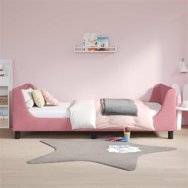 Grote foto vidaxl bedframe voor kinderen met hoofdbord roze 90 x 190 cm fluweel antiek en kunst stoelen en banken