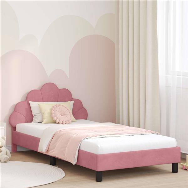 Grote foto vidaxl bedframe voor kinderen met hoofdbord roze 90 x 200 cm fluweel antiek en kunst stoelen en banken