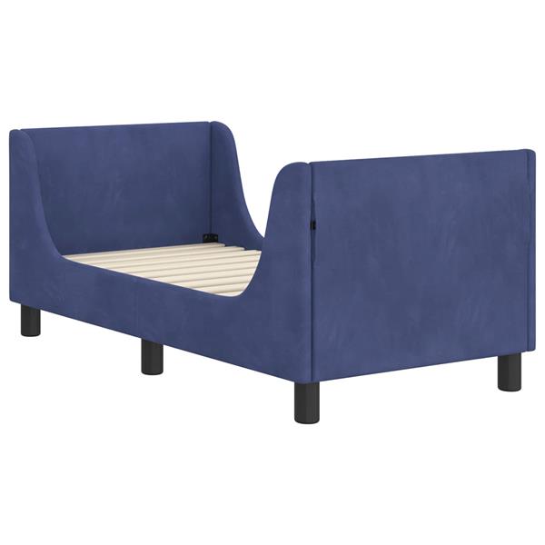 Grote foto vidaxl peuterbedframe met hoofdbord politieblauw 70 x 140 cm fluweel antiek en kunst stoelen en banken