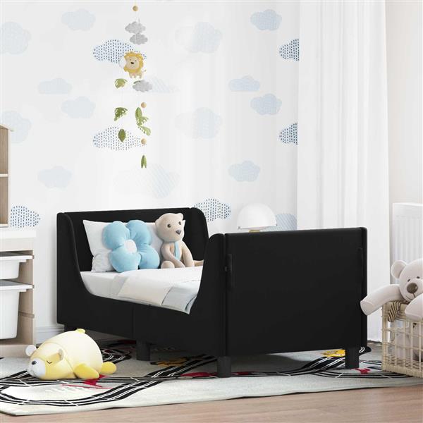Grote foto vidaxl peuterbedframe met hoofdbord zwart 70 x 140 cm fluweel antiek en kunst stoelen en banken