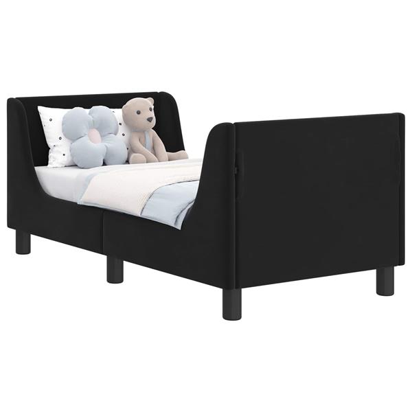 Grote foto vidaxl peuterbedframe met hoofdbord zwart 70 x 140 cm fluweel antiek en kunst stoelen en banken