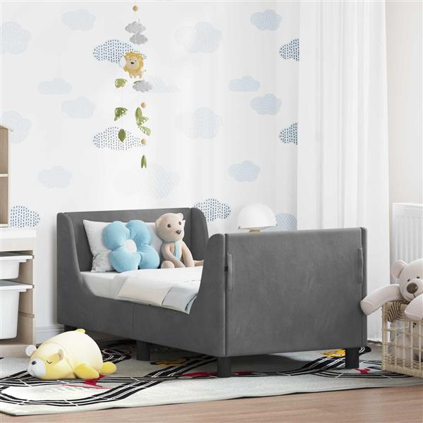 Grote foto vidaxl peuterbedframe met hoofdbord donkergrijs 70 x 140 cm fluweel antiek en kunst stoelen en banken