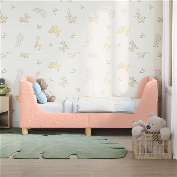 Grote foto vidaxl peuterbedframe met hoofdbord roze 70 x 140 cm schapenstof antiek en kunst stoelen en banken