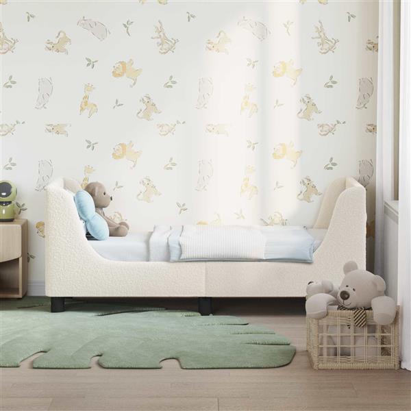 Grote foto vidaxl peuterbedframe met hoofdbord cr me 70 x 140 cm schapenstof antiek en kunst stoelen en banken