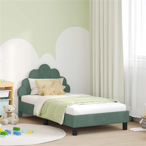 Grote foto vidaxl bedframe voor kinderen met hoofdbord zeegroen 80 x 160 cm antiek en kunst stoelen en banken