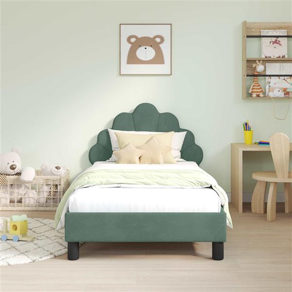 Grote foto vidaxl bedframe voor kinderen met hoofdbord zeegroen 80 x 160 cm antiek en kunst stoelen en banken