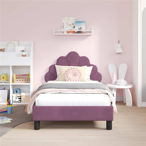Grote foto vidaxl bedframe voor kinderen met hoofdbord paars 80 x 160 cm fluweel antiek en kunst stoelen en banken