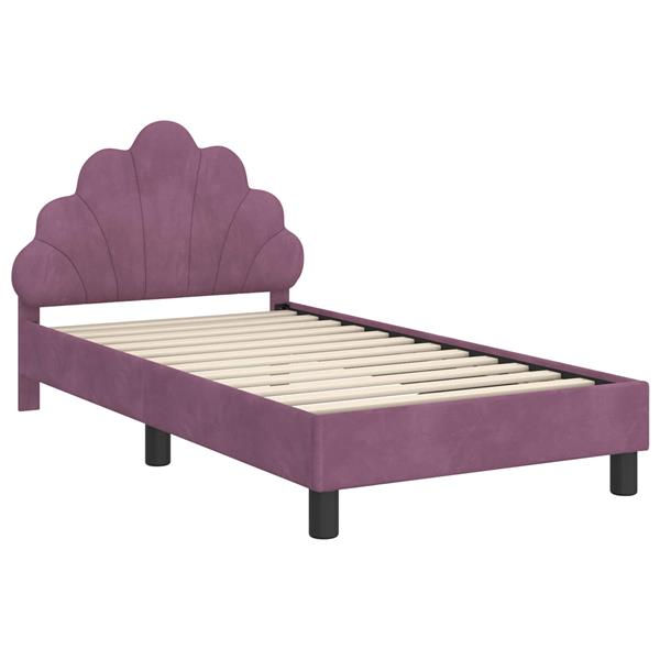 Grote foto vidaxl bedframe voor kinderen met hoofdbord paars 80 x 160 cm fluweel antiek en kunst stoelen en banken