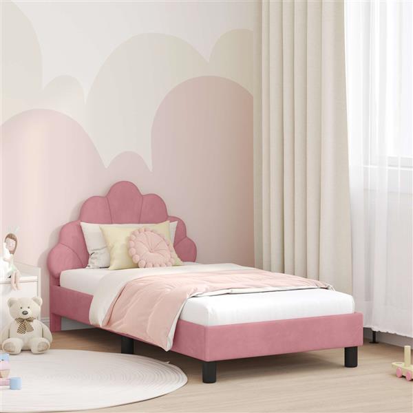 Grote foto vidaxl bedframe voor kinderen met hoofdbord roze 80 x 160 cm fluweel antiek en kunst stoelen en banken