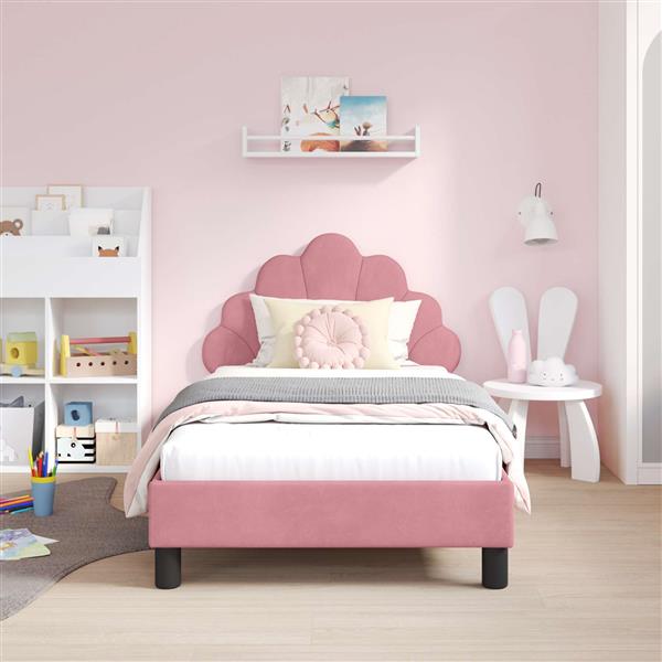 Grote foto vidaxl bedframe voor kinderen met hoofdbord roze 80 x 160 cm fluweel antiek en kunst stoelen en banken