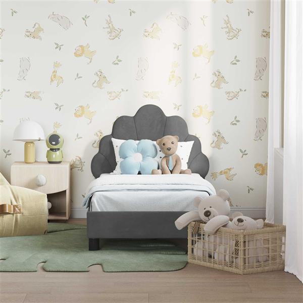 Grote foto vidaxl peuterbedframe met hoofdbord donkergrijs 70 x 140 cm fluweel antiek en kunst stoelen en banken