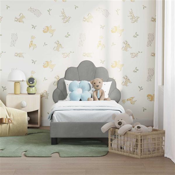 Grote foto vidaxl peuterbedframe met hoofdbord lichtgrijs 70 x 140 cm fluweel antiek en kunst stoelen en banken