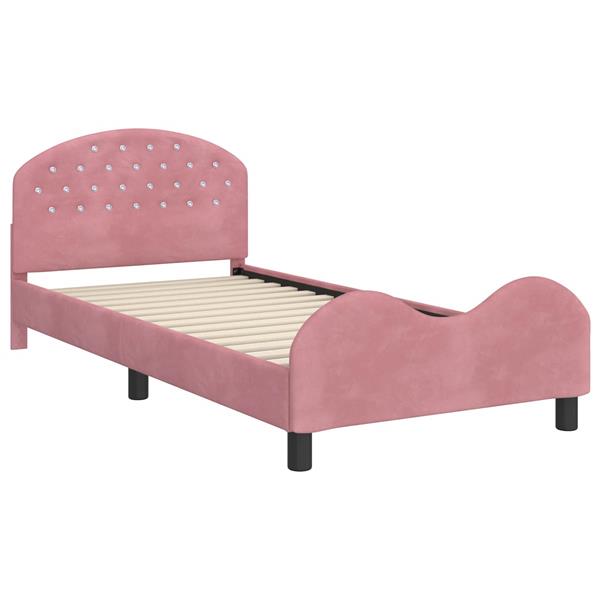 Grote foto vidaxl bedframe voor kinderen met hoofdbord roze 90 x 200 cm fluweel antiek en kunst stoelen en banken