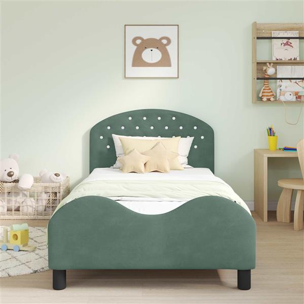Grote foto vidaxl bedframe voor kinderen met hoofdbord zeegroen 80 x 200 cm antiek en kunst stoelen en banken