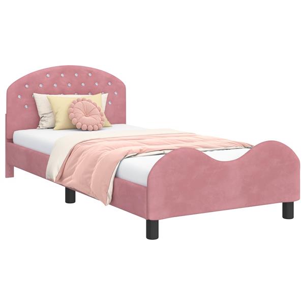 Grote foto vidaxl bedframe voor kinderen met hoofdbord roze 80 x 200 cm fluweel antiek en kunst stoelen en banken