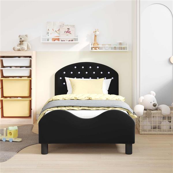 Grote foto vidaxl bedframe voor kinderen met hoofdbord zwart 80 x 160 cm fluweel antiek en kunst stoelen en banken