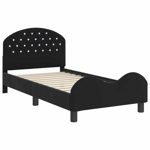 Grote foto vidaxl bedframe voor kinderen met hoofdbord zwart 80 x 160 cm fluweel antiek en kunst stoelen en banken