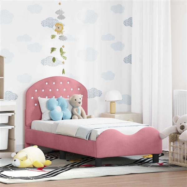 Grote foto vidaxl peuterbedframe met hoofdbord roze 70 x 140 cm fluweel antiek en kunst stoelen en banken