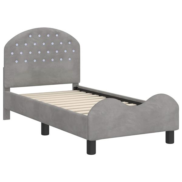 Grote foto vidaxl peuterbedframe met hoofdbord lichtgrijs 70 x 140 cm fluweel antiek en kunst stoelen en banken