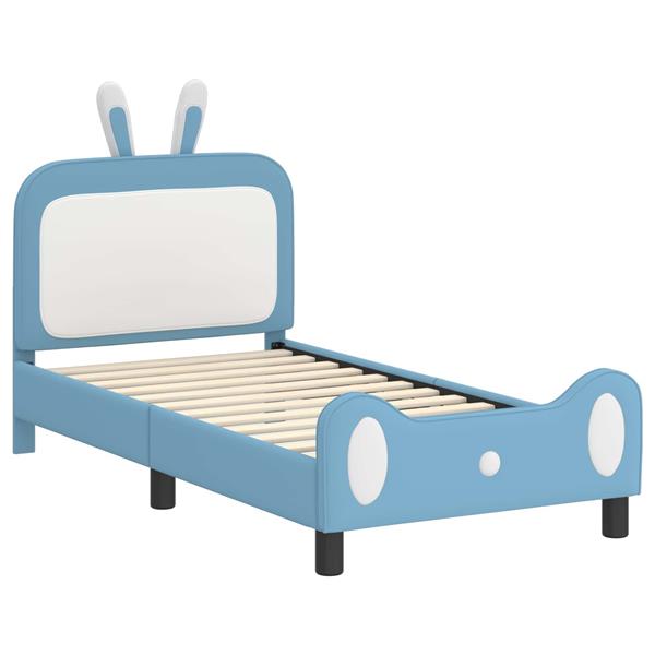 Grote foto vidaxl bedframe voor kinderen met hoofdbord blauw 80 x 160 cm pu antiek en kunst stoelen en banken