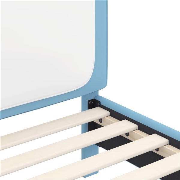Grote foto vidaxl bedframe voor kinderen met hoofdbord blauw 80 x 160 cm pu antiek en kunst stoelen en banken