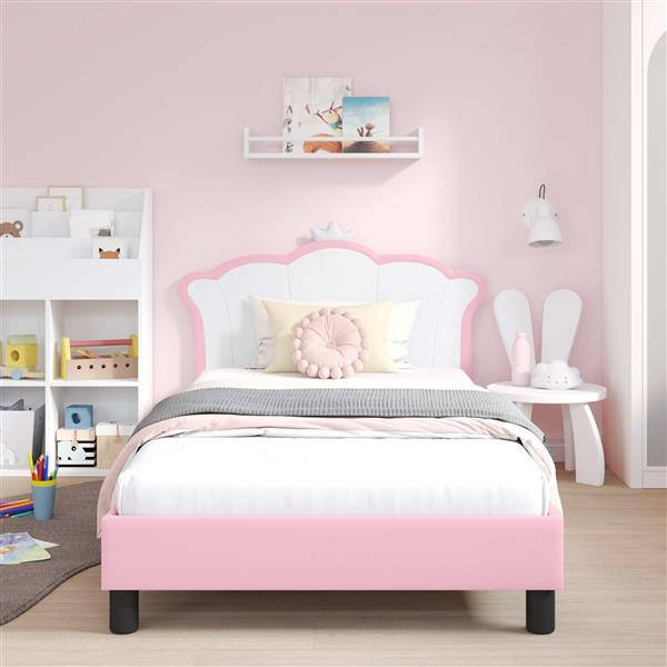 Grote foto vidaxl bedframe voor kinderen met hoofdbord roze 90 x 190 cm pu antiek en kunst stoelen en banken