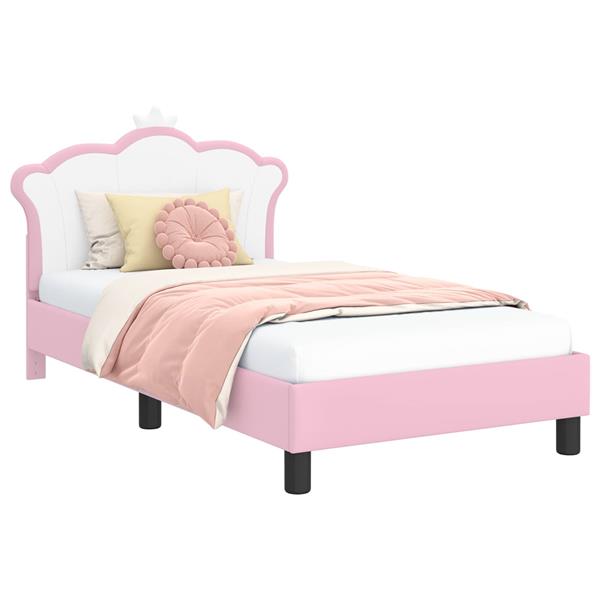 Grote foto vidaxl bedframe voor kinderen met hoofdbord roze 80 x 160 cm pu antiek en kunst stoelen en banken