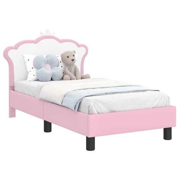 Grote foto vidaxl peuterbedframe met hoofdbord met hoofdeinde roze 70 x 140 cm pu antiek en kunst stoelen en banken