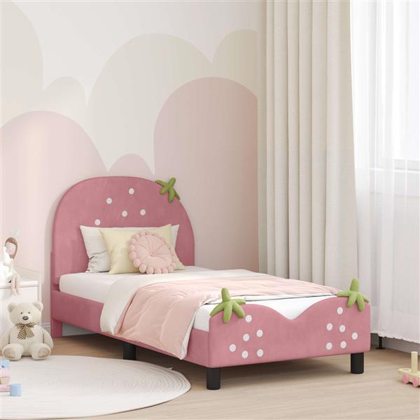 Grote foto vidaxl bedframe voor kinderen met hoofdbord roze 80 x 160 cm fluweel antiek en kunst stoelen en banken