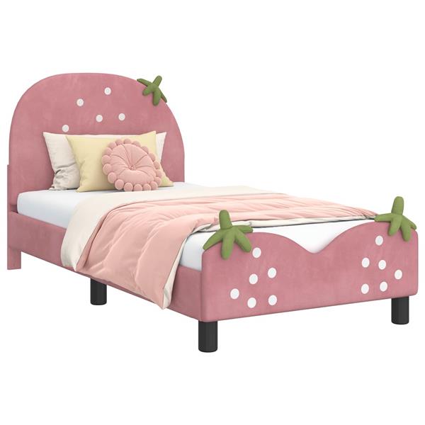 Grote foto vidaxl bedframe voor kinderen met hoofdbord roze 80 x 160 cm fluweel antiek en kunst stoelen en banken