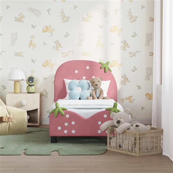 Grote foto vidaxl peuterbedframe met hoofdbord roze 70 x 140 cm fluweel antiek en kunst stoelen en banken