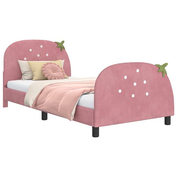 Grote foto vidaxl bedframe voor kinderen met hoofdbord roze 90 x 200 cm fluweel antiek en kunst stoelen en banken