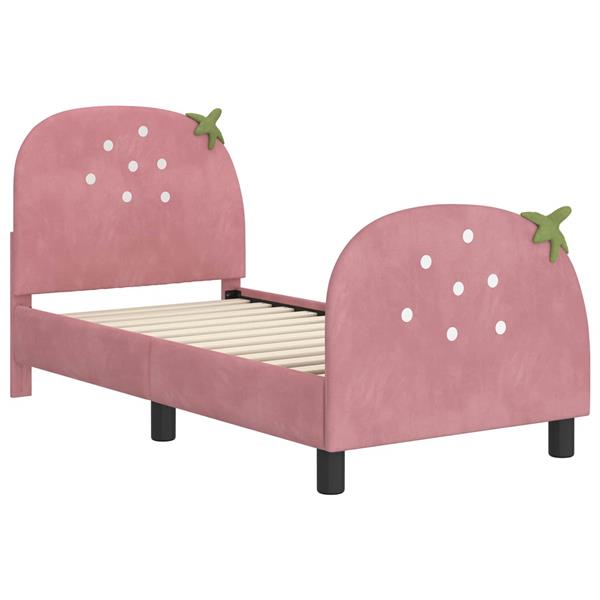 Grote foto vidaxl peuterbedframe met hoofdbord roze 70 x 140 cm fluweel antiek en kunst stoelen en banken