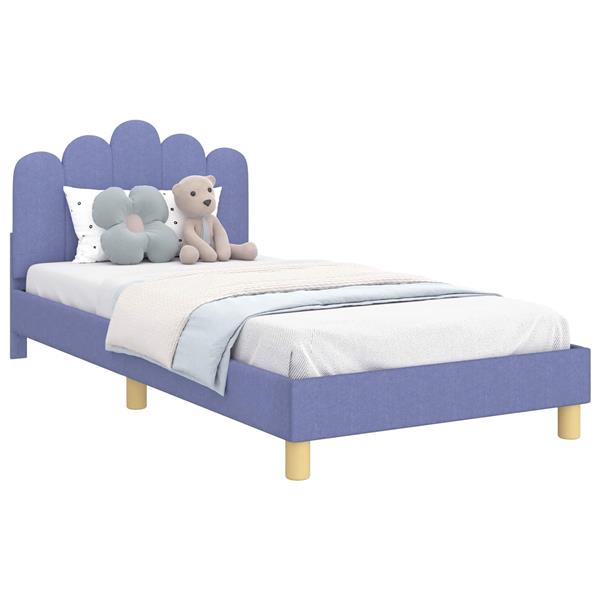 Grote foto vidaxl peuterbedframe met hoofdbord jeans blauw 90 x 200 cm stof antiek en kunst stoelen en banken