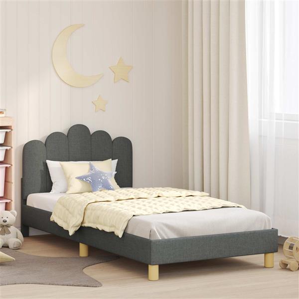 Grote foto vidaxl peuterbedframe met hoofdbord donkergrijs 90 x 200 cm stof antiek en kunst stoelen en banken