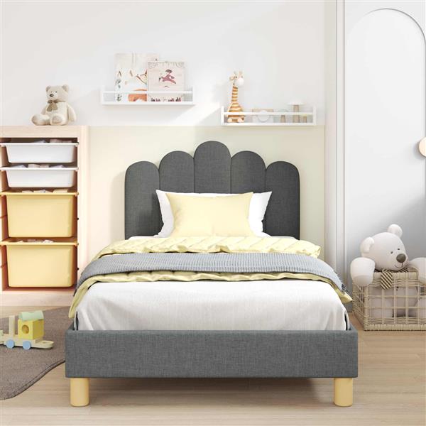 Grote foto vidaxl peuterbedframe met hoofdbord donkergrijs 90 x 190 cm stof antiek en kunst stoelen en banken