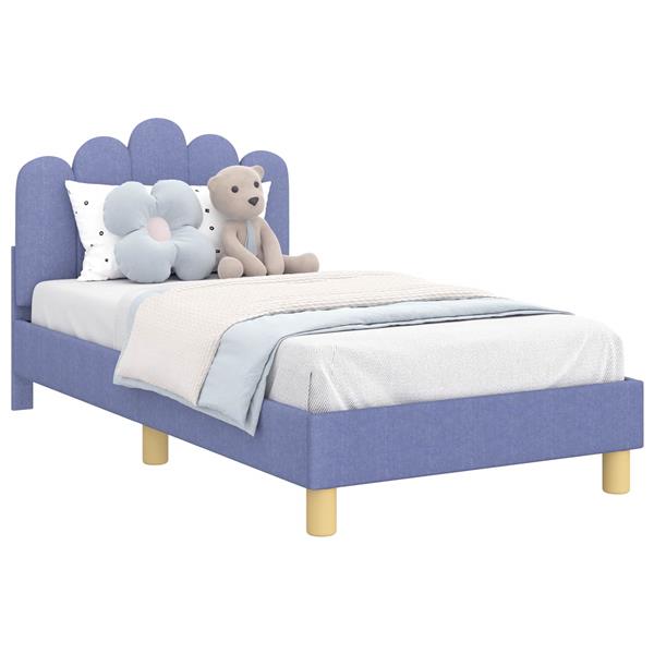 Grote foto vidaxl peuterbedframe met hoofdbord jeans blauw 80 x 160 cm stof antiek en kunst stoelen en banken