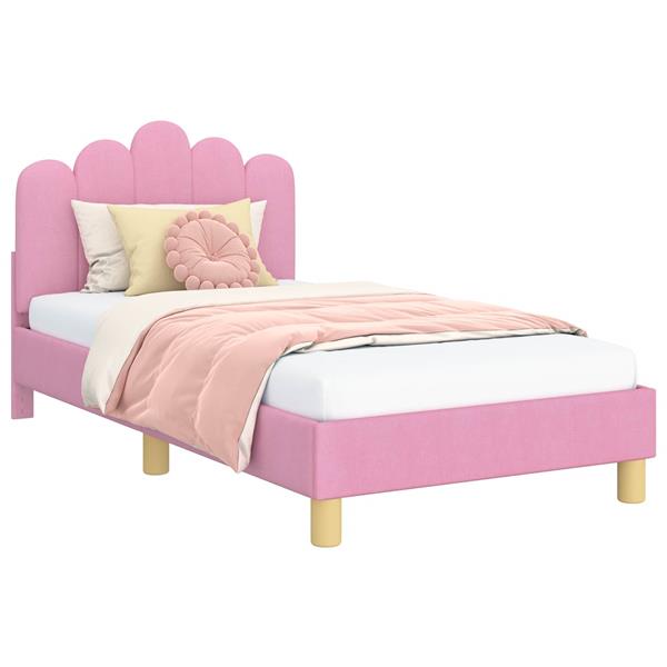 Grote foto vidaxl peuterbedframe met hoofdbord roze 80 x 160 cm stof antiek en kunst stoelen en banken